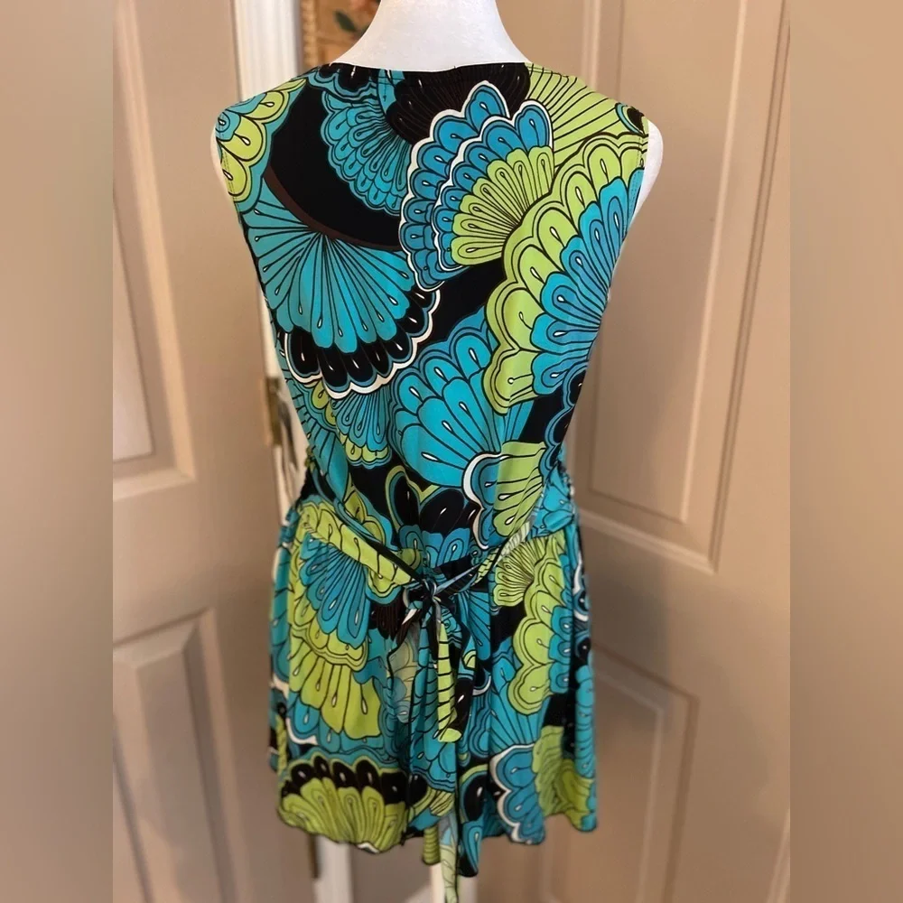 J.T.B. NWT Y2K lime, teal, black sleeveless tie back babydoll blouse. Size L. - Picture 4 of 6
